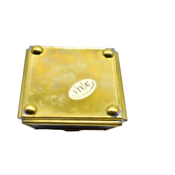 Viva! Glass & Brass Trinket Box Handcrafted In Mexico Kissing Cherub Angels Bin1 - Picture 10 of 12